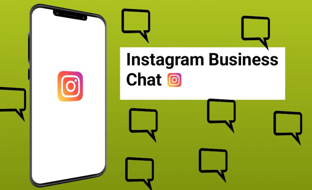 Smartphone displaying Instagram Business Chat interface, with icons indicating active engagement between a business and its customer, highlighting personalized communication.