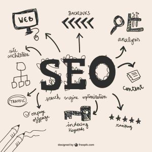 A laptop screen displaying SEO analytics and organic traffic growth
