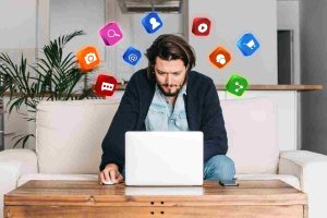 Illustration of affiliate marketing strategies, including content creation, SEO, and social media promotion.