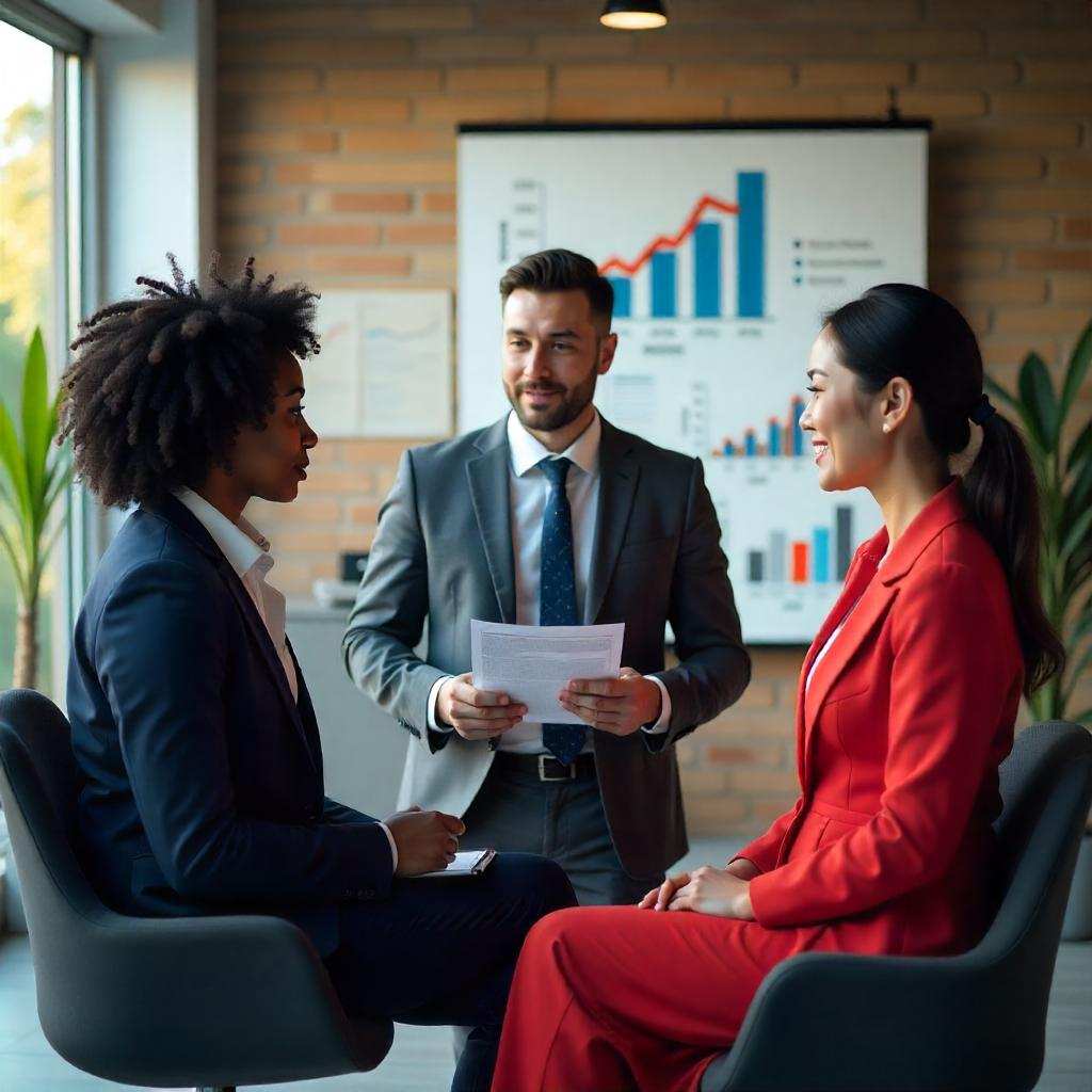 Business professionals analyzing SEO data on a laptop for service growth