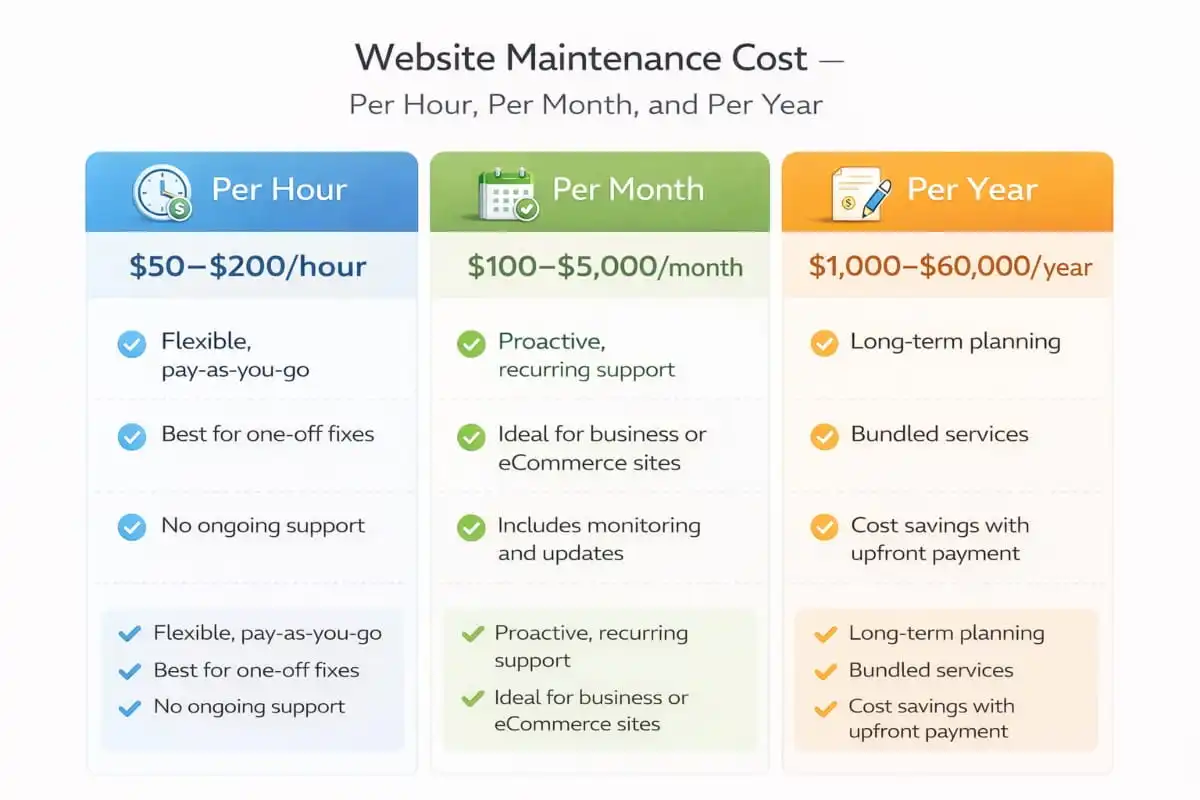 Website Maintenance Cost – Per Hour, Per Month, and Per Year